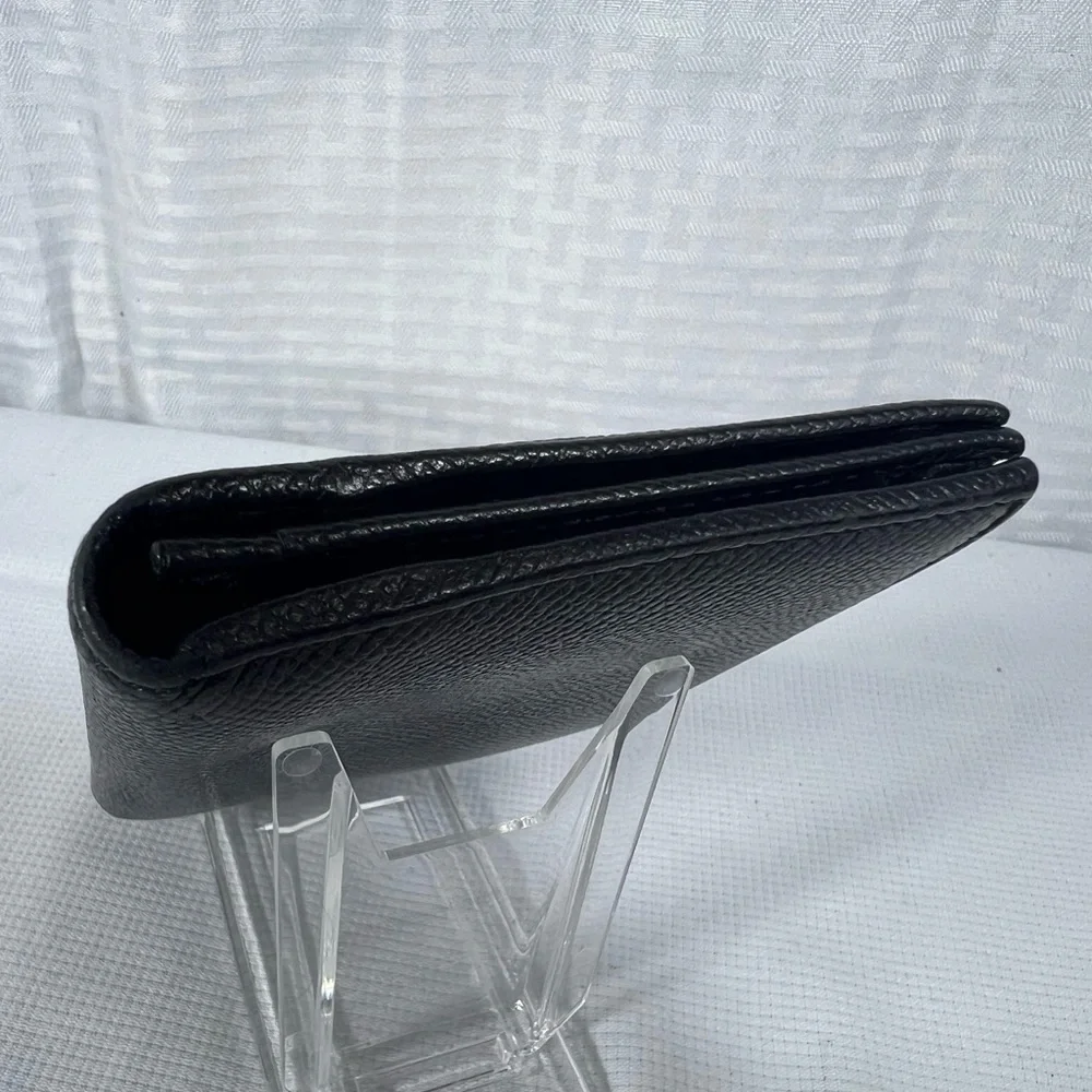 1050: Bvlgari Logo Ring Continental Wallet Black Grained Leather Blue